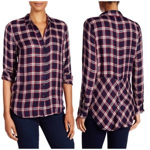 LUCKY BRAND Bungalow Plaid Button Back Flannel Top